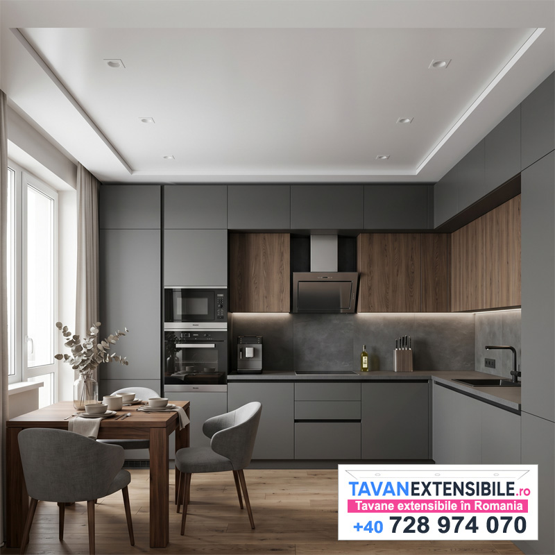 Tavan extensibil satinat în living — Mioveni
